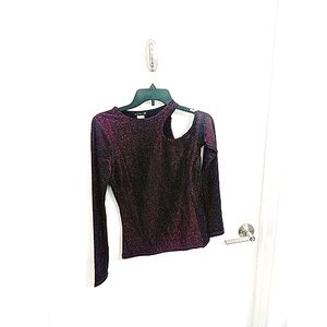NWOT Glitter Dark Pink Cutout Shoulder Long-Sleeve Shirt XS